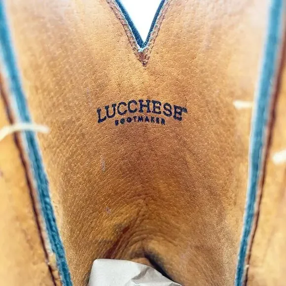 Lucchese Women’s 6 Black Leather Turquoise Stitching Square Toe Western Boots - Picture 10 of 11